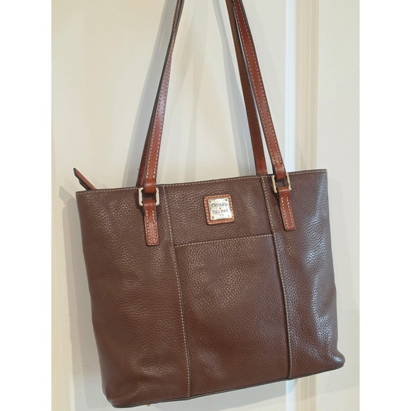 Dooney & Bourke Handbags - Dooney & Bourke Pebble Grain Leather Tote Bag Brown Shoulder Bag Zip Top